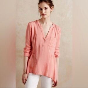 Anthropologie Maeve Henley Laiken Women’s Size 4 Peach Shirt Blouse Hanky Hem